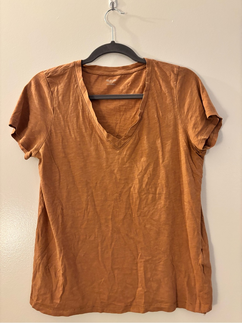 Madewell Burn out V-Neck Tee in Rust Small
